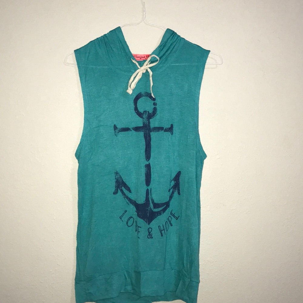 Aqua Color Sleeveless Hoodie